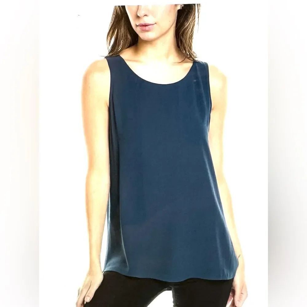 Eileen Fisher Green Silk Blend Scoop Neck Charmeuse Sleeveless Tank Top Size XL